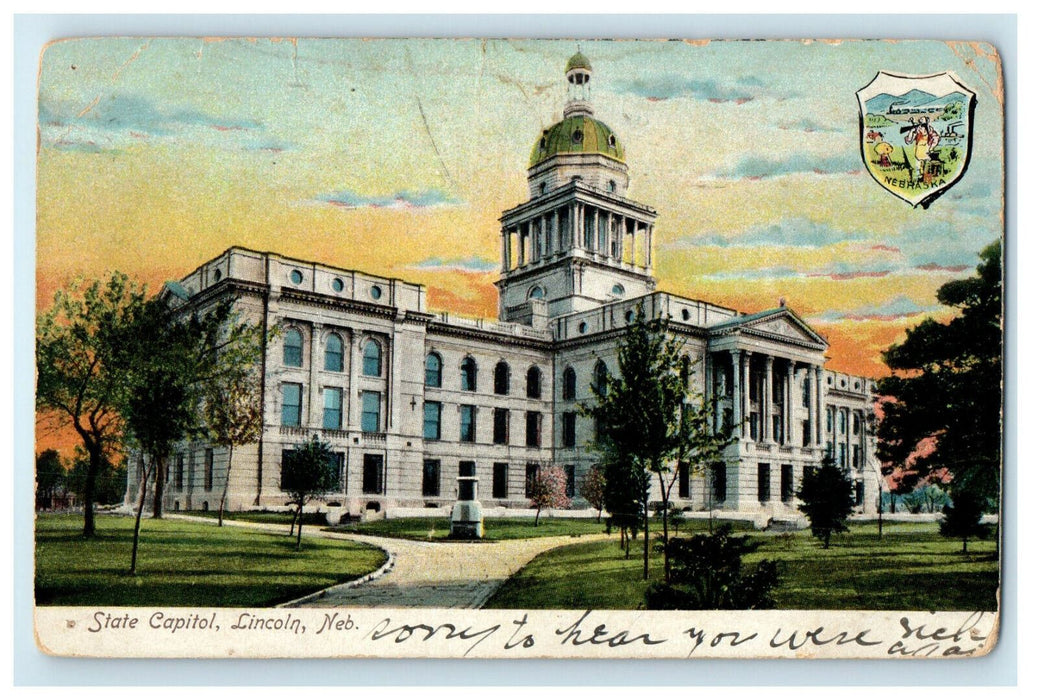 1907 View of State Capitol, Lincoln Nebraska NE Antique Posted Postcard