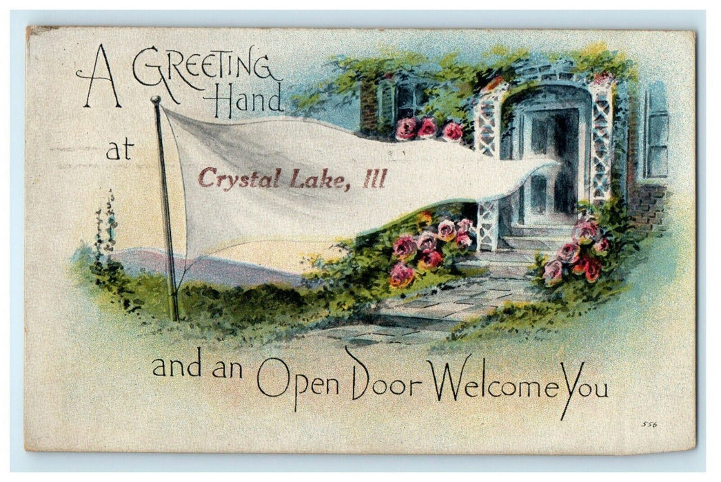 1918 A Greeting Hand at Crystal Lake, Illinois IL Antique Postcard