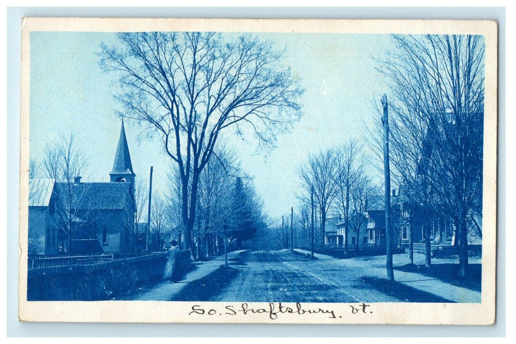 c1910's Main Street View Cyanotype Shaftsbury Vermont VT RPPC Photo Postcard