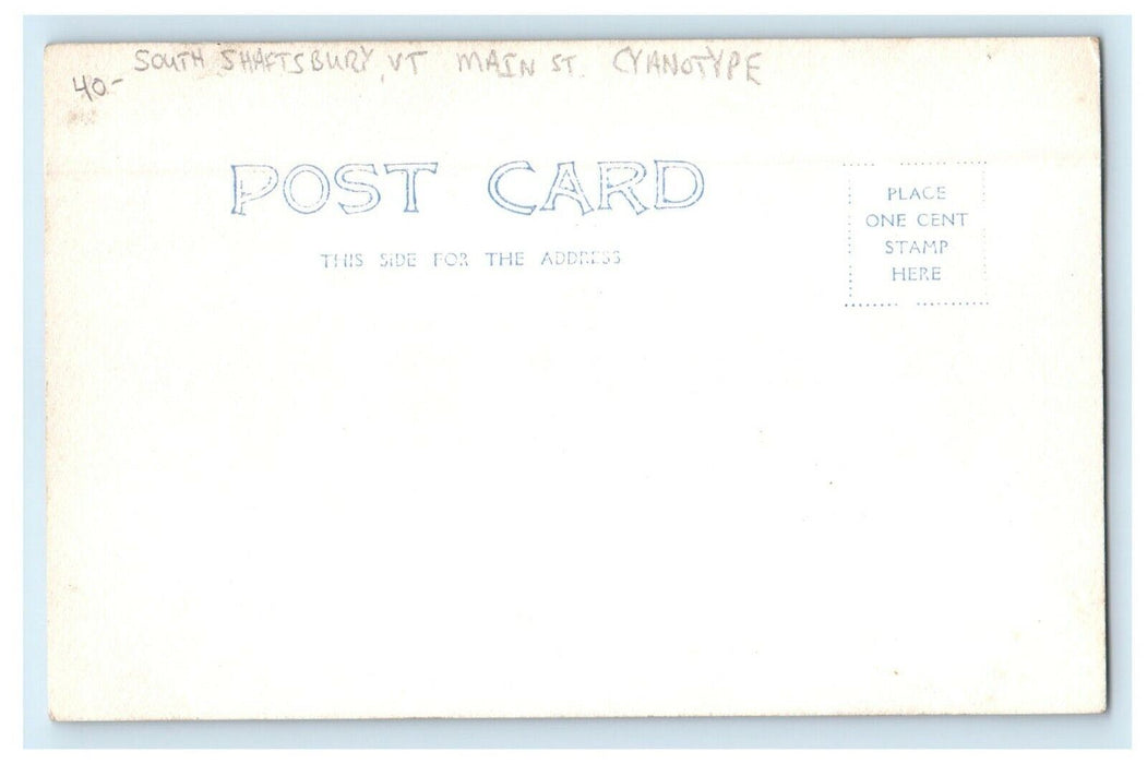 c1910's Main Street View Cyanotype Shaftsbury Vermont VT RPPC Photo Postcard