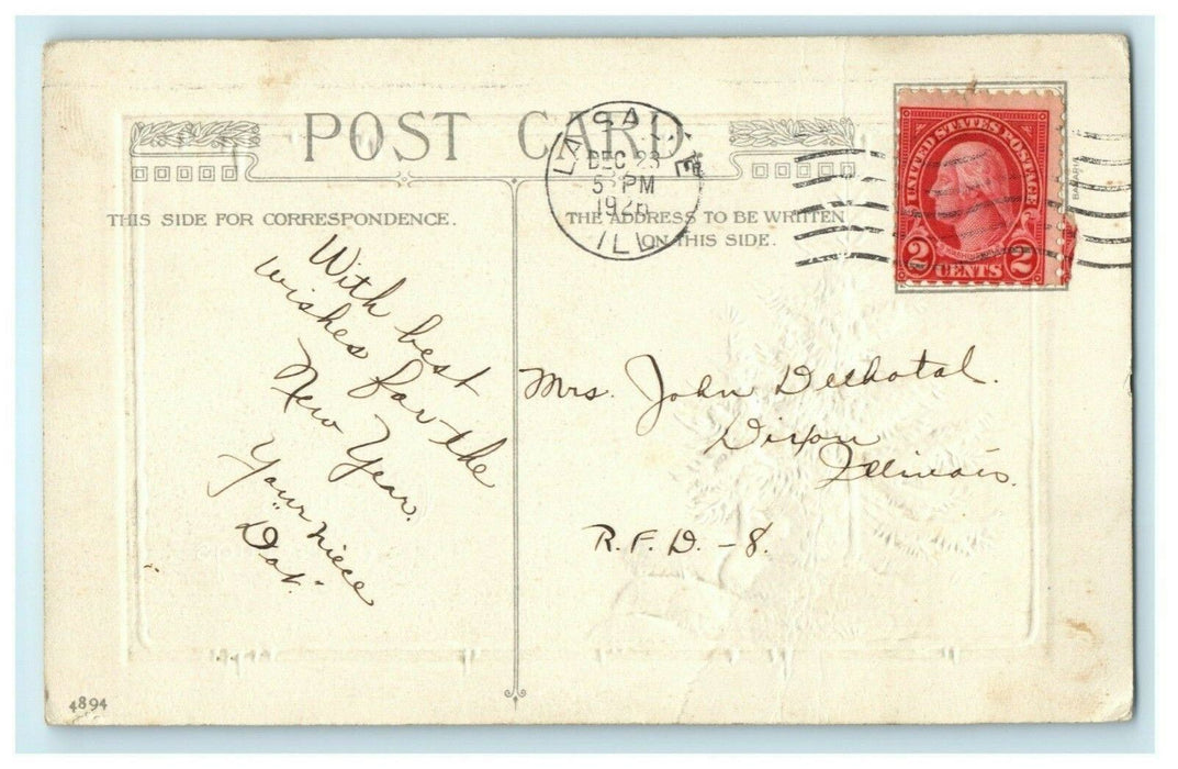 Christmas Winsch Back Tree Lasalle Ill. Embossed 1926 Vintage Antique Postcard