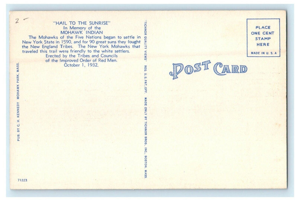 Mohawk Park Indian On Trail Wishing Well Charlemont Massachusetts MA Postcard
