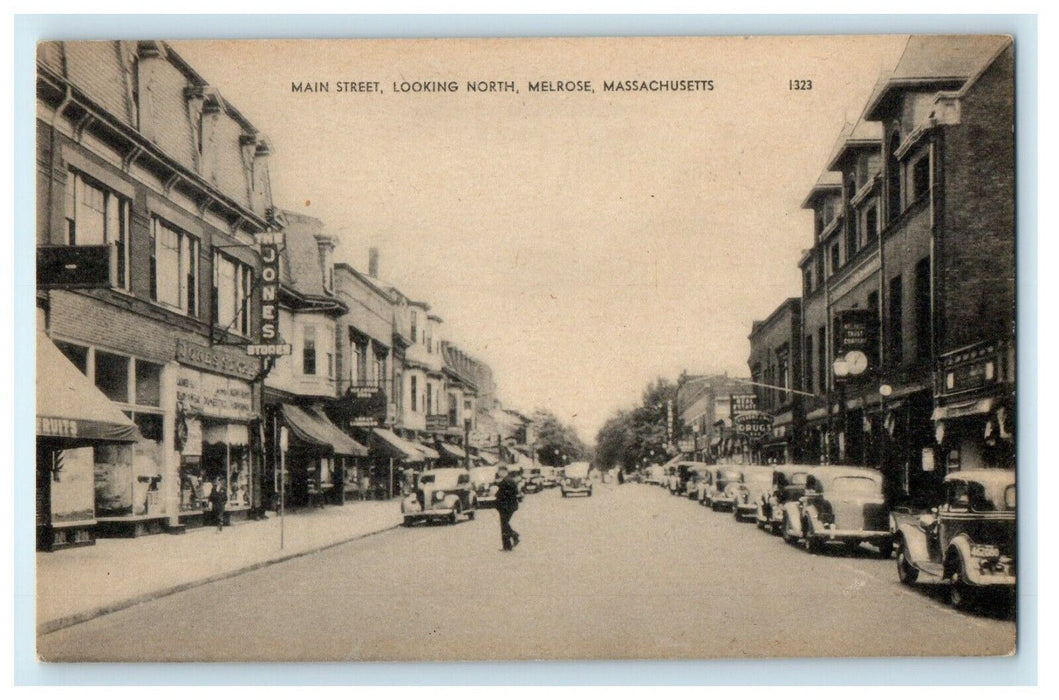 1910 Main Street Looking North, Melrose Massachusetts MA Souvenir Postcard