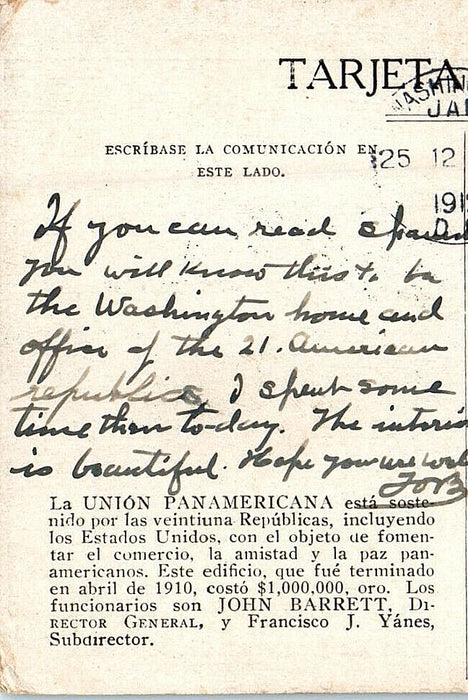 1912 El Nuevo Edificio De La Union Panamericana EN Washington DC Postcard