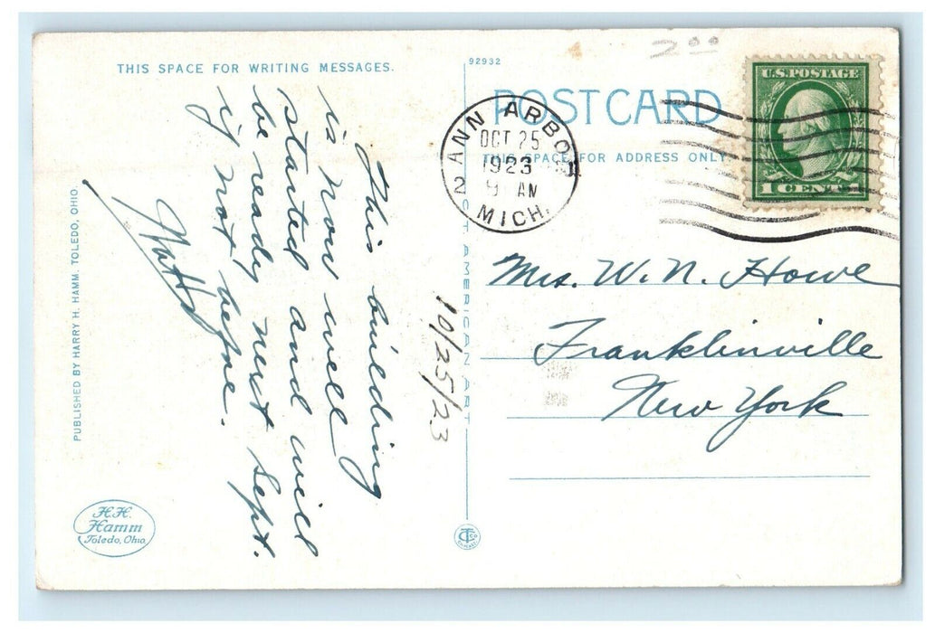 1923 Ann Arbor MI, Proposed Literary Building University Of Michigan Postcard
