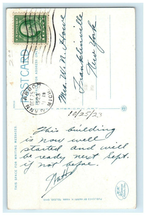 1923 Ann Arbor MI, Proposed Literary Building University Of Michigan Postcard