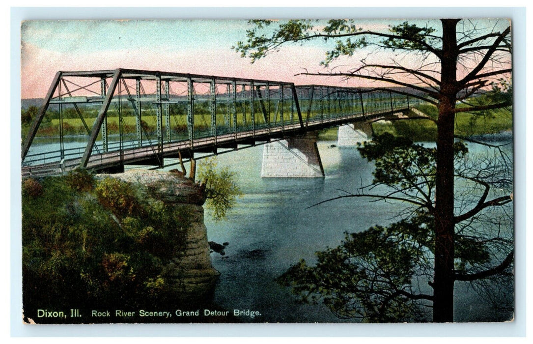 Grand Detour Bridge Rock River Dixon Illinois c1910 Vintage Antique Postcard