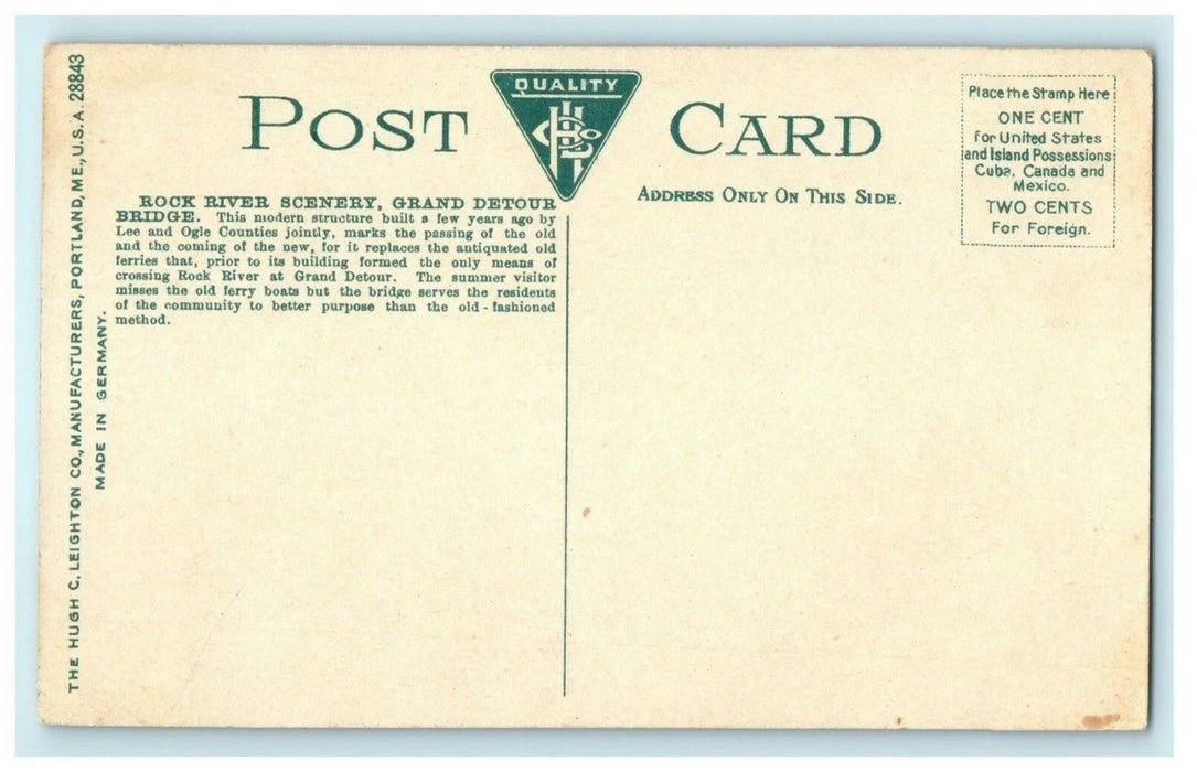 Grand Detour Bridge Rock River Dixon Illinois c1910 Vintage Antique Postcard