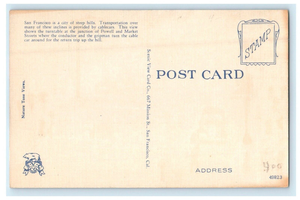 Cable Car Turntable On Powell Market Street San Francisco California CA Postcard