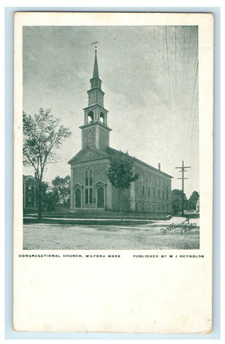 c1905 A View Of Congregational Church Milford Massachusetts MA Antique Postcard