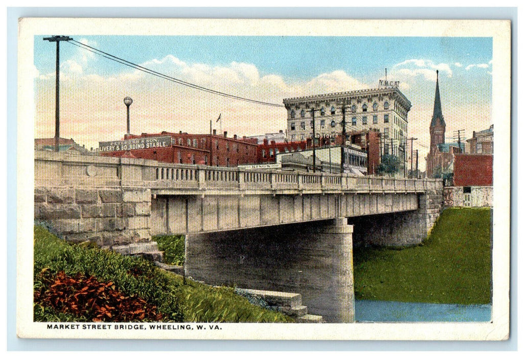 c1920s Market Street Bridge, Wheeling, West Virginia WV Unposted Postcard