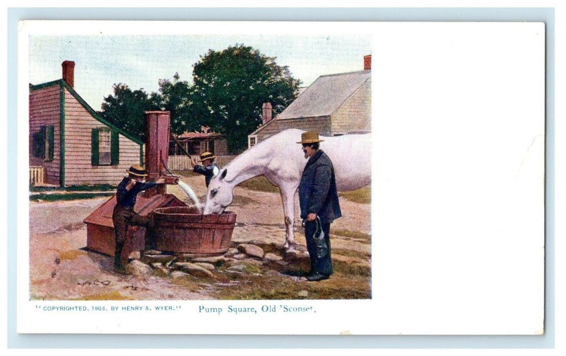 1905 Horse Drinking in Pump Square, Old Sconset Massachusetts MA Postcard