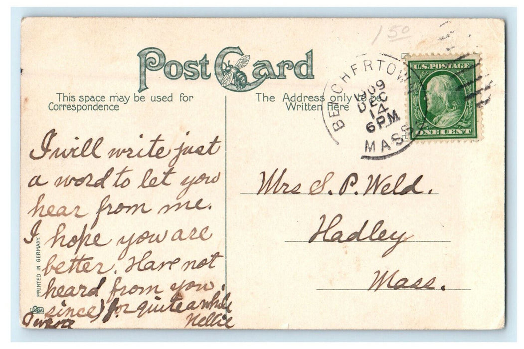 1909 First Church Northampton Massachusetts MA Posted Antique Postcard