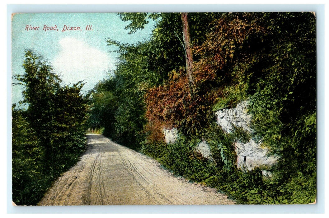 River Road Dixon Illinois 1907 Quiet Path Scenic Vintage Antique Postcard