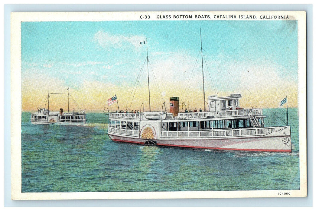 c1920s Glass Bottom Boats, Catalina Island California Unposted Postcard