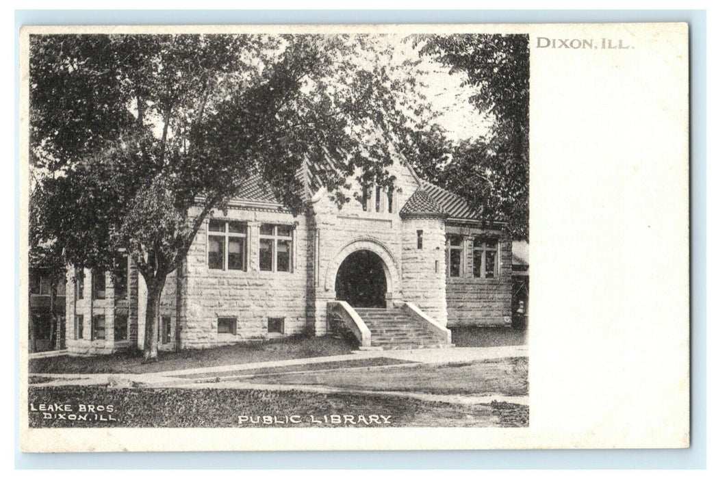 Public Library Dixon Illinois Leake Bros. c1910 Vintage Antique Postcard