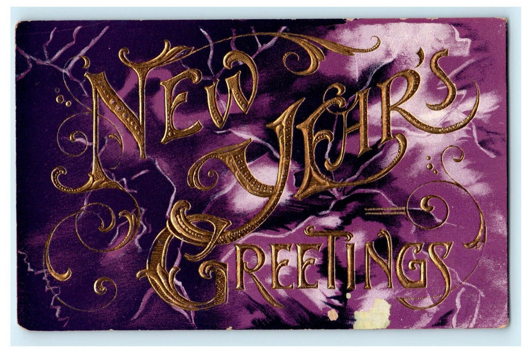 New Year's Greetings Germany Gold Embossed 1910 Saxony Vintage Antique Postcard