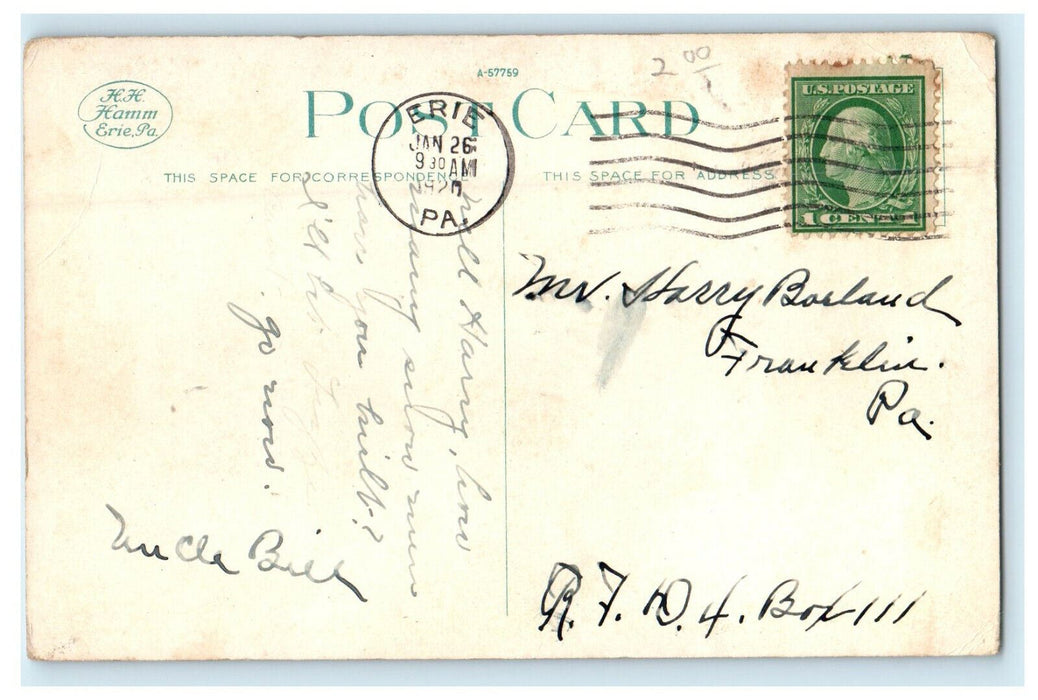 1920 Public Library, Erie Pennsylvania PA Posted Antique Postcard