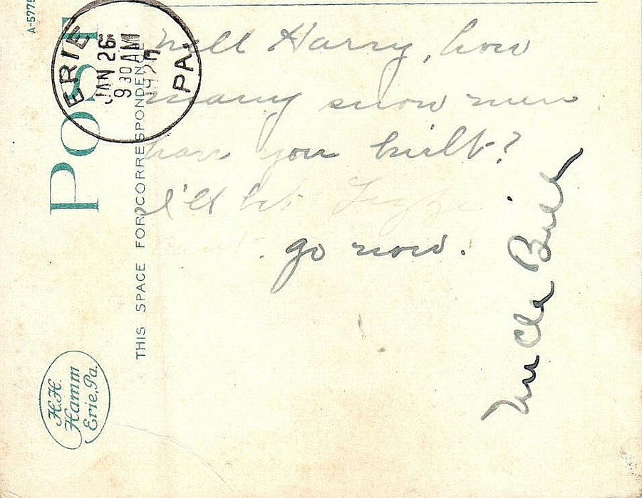 1920 Public Library, Erie Pennsylvania PA Posted Antique Postcard