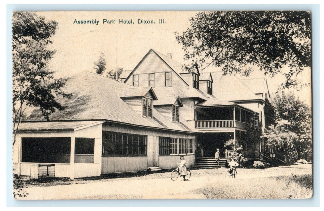 Assembly Park Hotel Dixon Illinois 1908 Germany Bicycle Vintage Antique Postcard