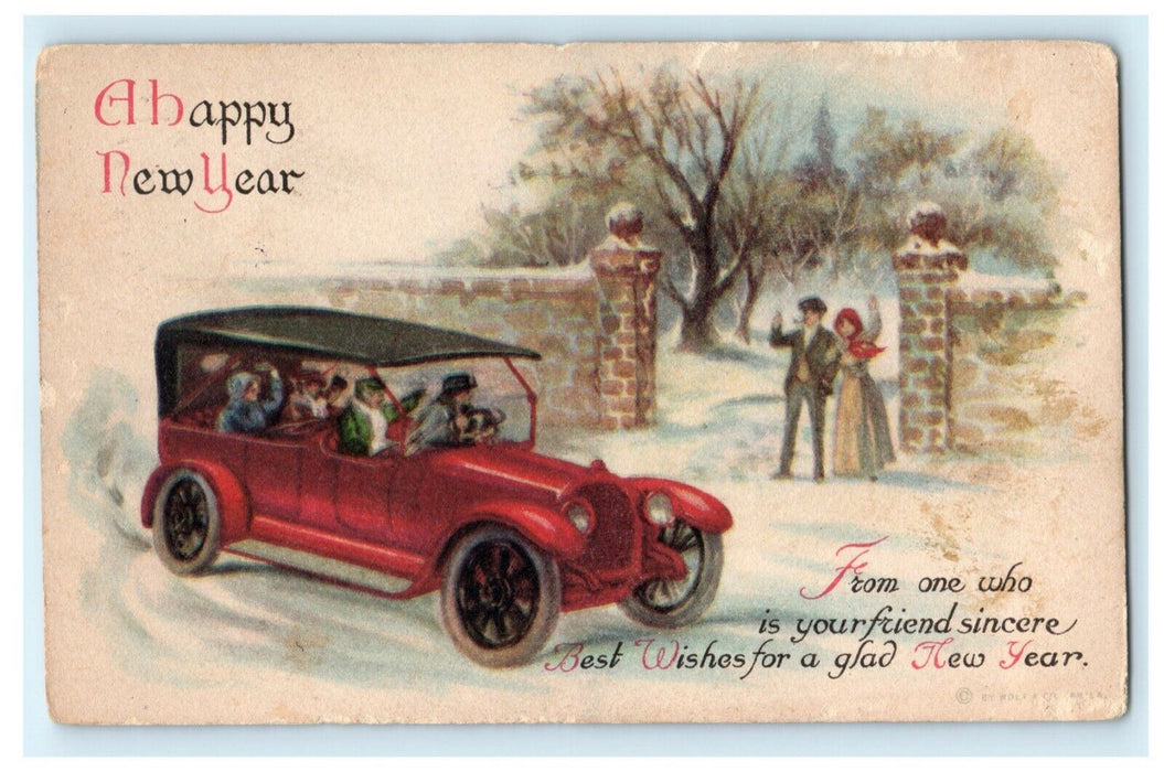 New Year Old Car 1920 Macy Iowa Family Couple Vintage Antique Postcard