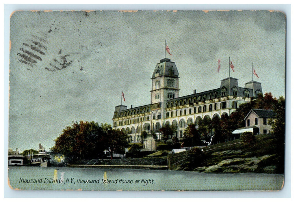 c1910 Thousand Island House at Night Thousand Island New York NY Posted Postcard