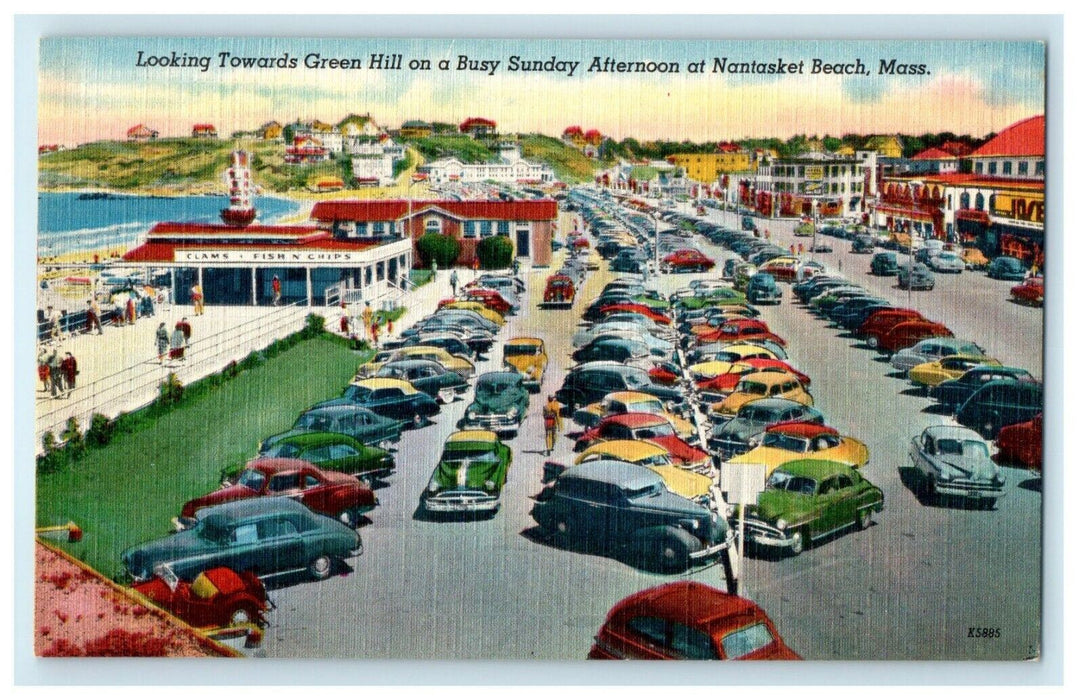Looking Towards Green Hill Busy Sunday Afternoon At Nantasket Beach MA Postcard