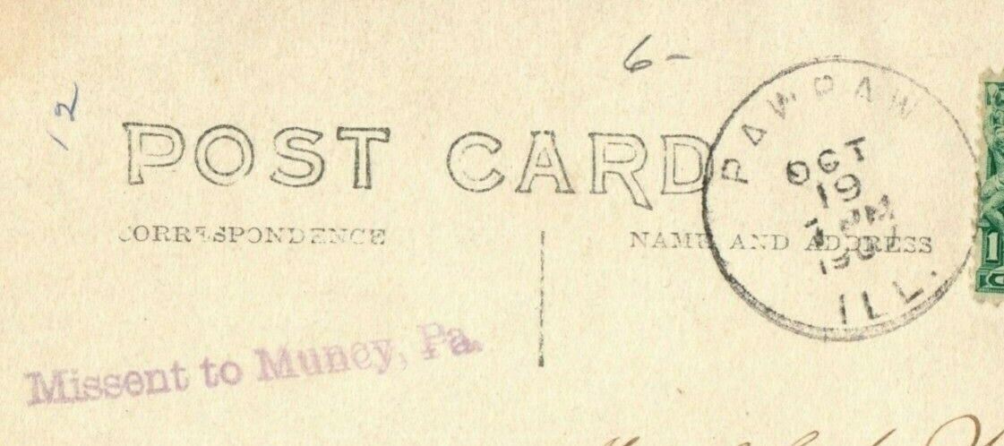 Missent Muney PA Pawpaw Illinois Street RPPC Photo 1907 Vintage Antique Postcard