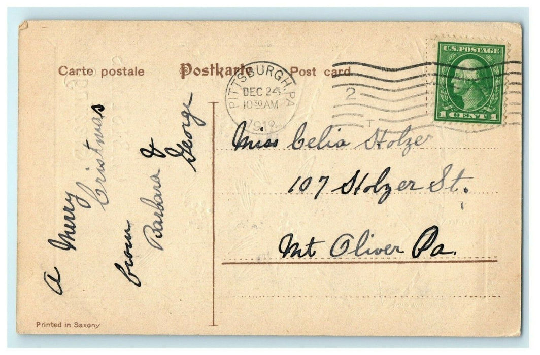Poinsettia Gel Christmas 1919 Germany Gold Embossed Vintage Antique Postcard