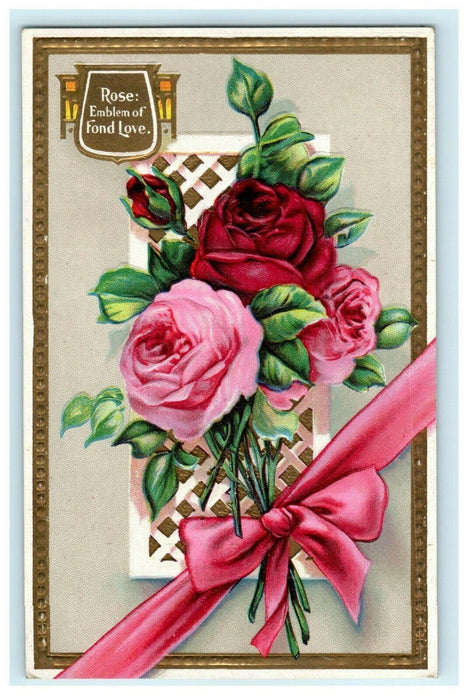 Tuck's Greeting Roses Embossed 1911 Germany Flowers Vintage Antique Postcard