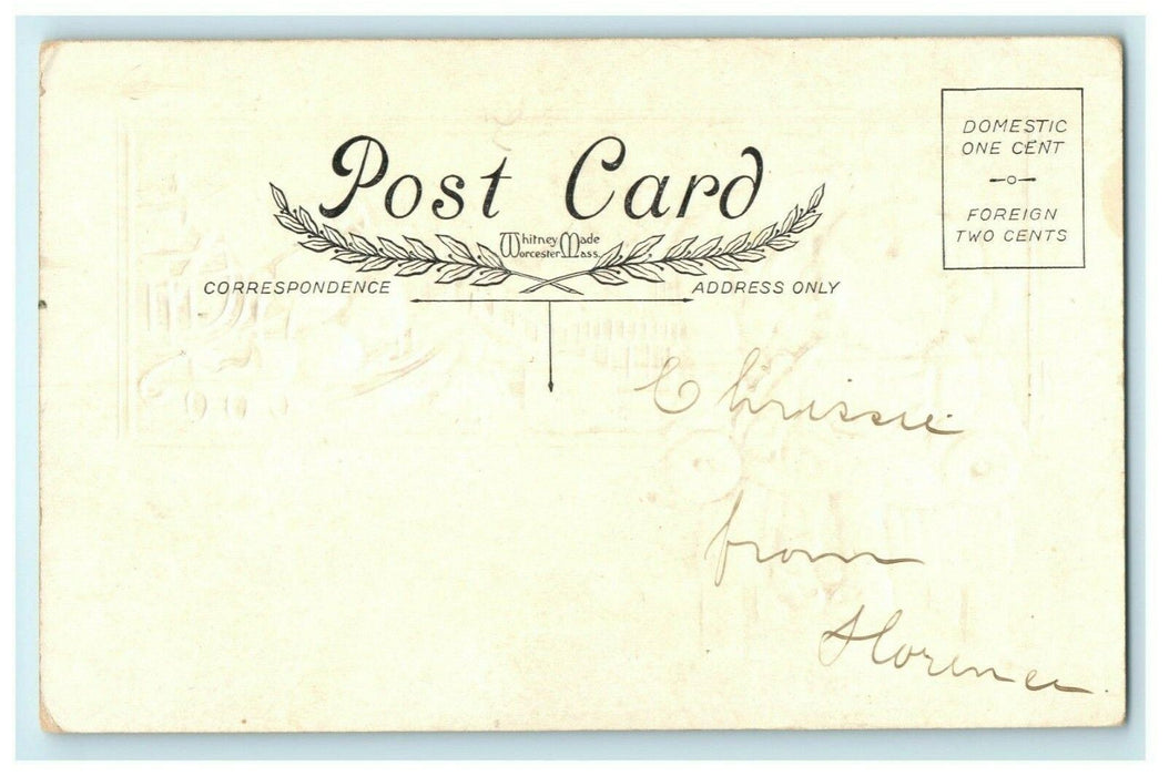 Christmas Girl La-Z-Boy Elephant Gold Presents c1915 Vintage Antique Postcard