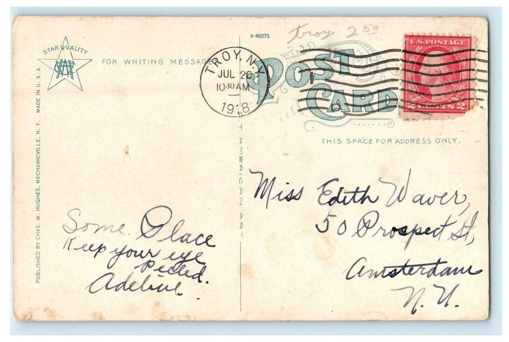 1918 View Of Post Office Building Street View Car Troy New York NY Postcard