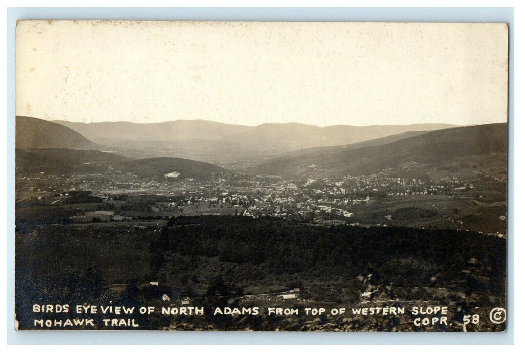 c1921 Bird's Eye View North Adams, Mohawk Trail, New York NY RPPC Photo Postcard