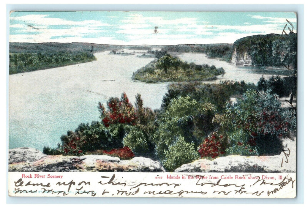 Islands in River Castle Rock Dixon Illinois 1908 Vintage Antique Postcard