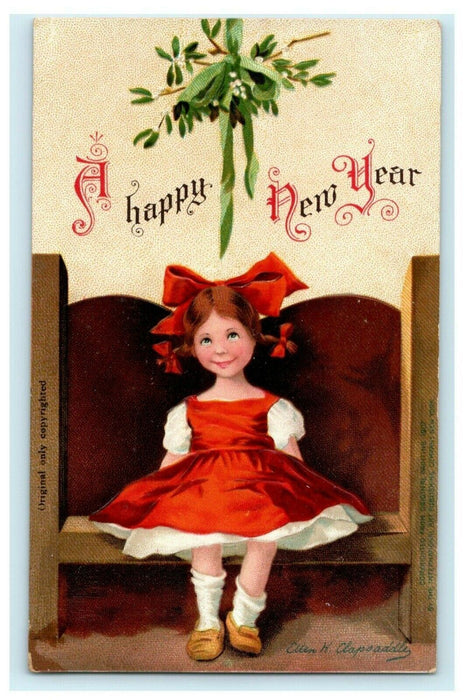 New Year Girl Dress Clapsaddle 1909 Embossed Germany Vintage Antique Postcard