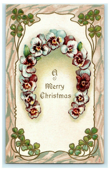 Merry Christmas John Winsch 1911 Embossed Gold Clover Vintage Antique Postcard
