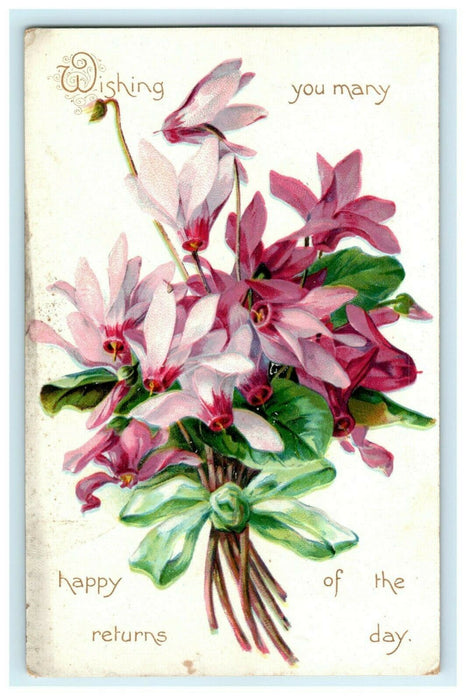 Tuck's Greeting Lilies Embossed 1910 Germany Flowers Vintage Antique Postcard