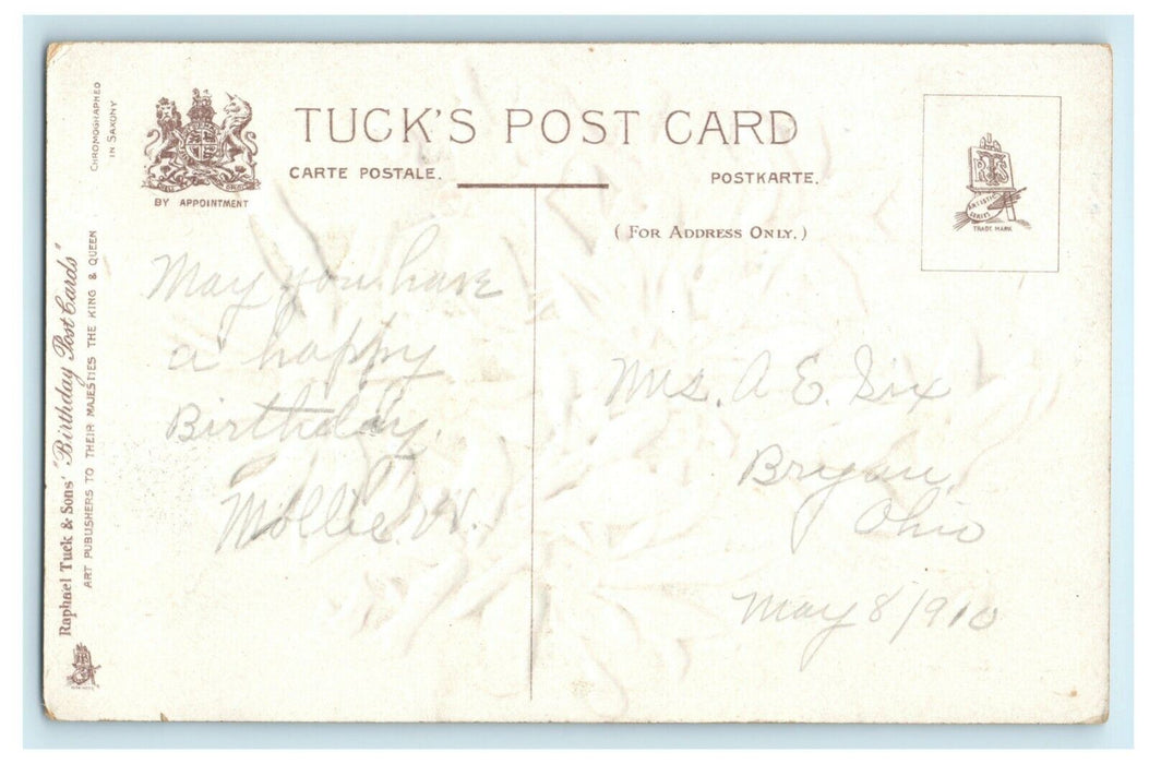 Tuck's Greeting Lilies Embossed 1910 Germany Flowers Vintage Antique Postcard