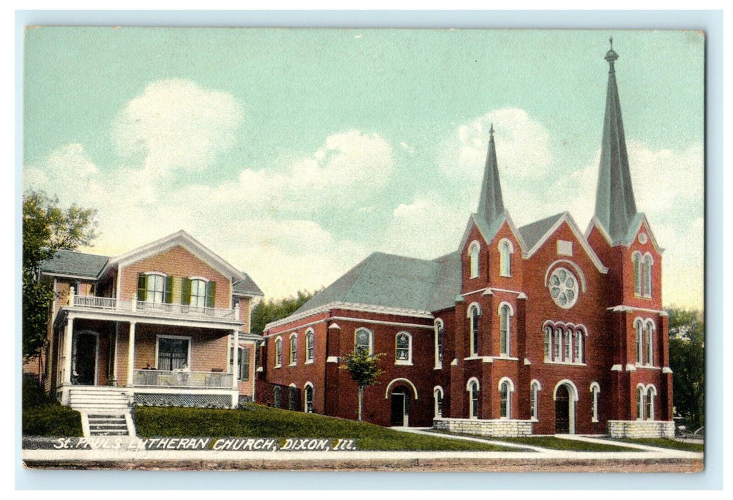 St. Paul's Lutheran Church Dixon Illinois c1910 Germany Vintage Antique Postcard