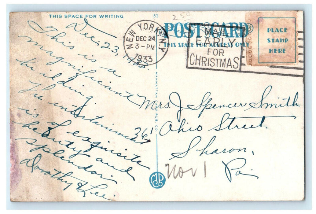 1933 The Roxy Theatre 50th St. New York City New York NY Cancel Postcard