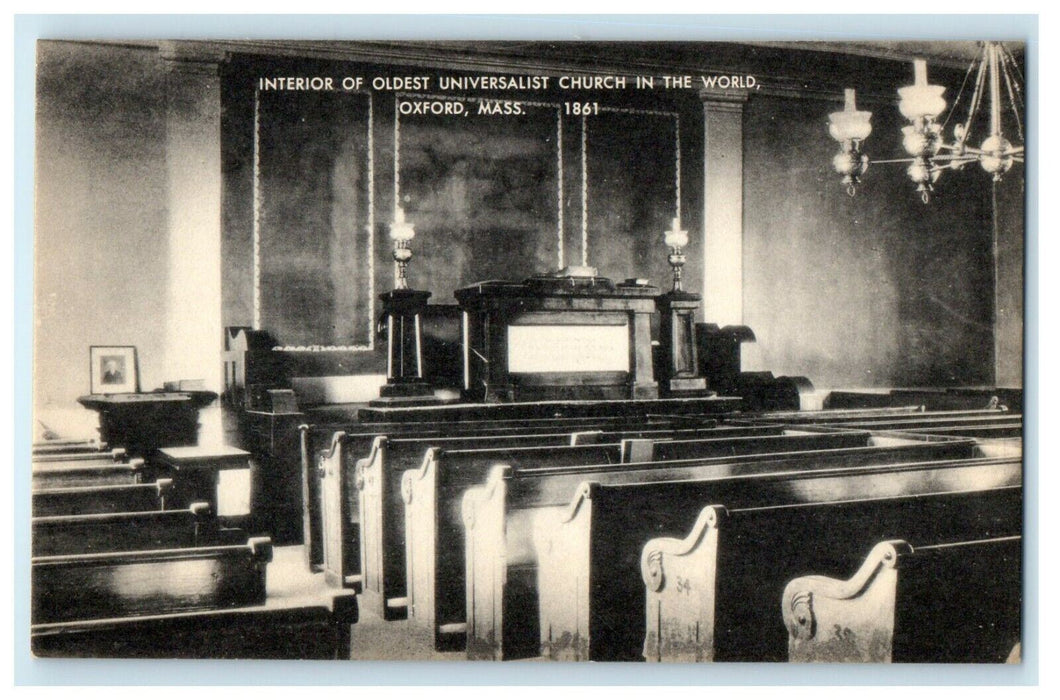 Interior Of Oldest Universalist Church Oxford Massachusetts MA Unposted Postcard