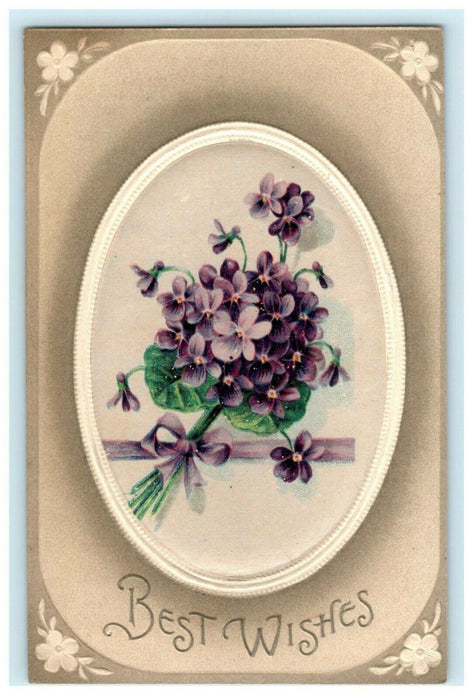 Birthday Greeting Felt Embossed c1910 Germany Flowers Vintage Antique Postcard