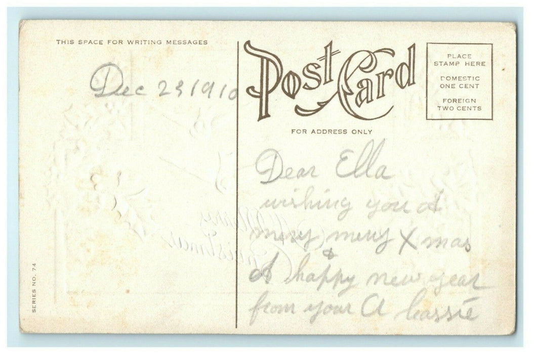 Merry Christmas 1910 Embossed Birds Silver Vintage Antique Postcard