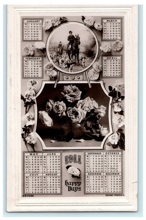 New Year Calendar RPPC Photo 1911 Dogs Embossed Vintage Antique Postcard