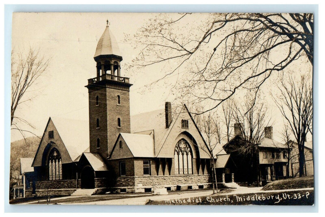 c1910's Methodist Church Middlebury Vermont VT RPPC Photo Antique Postcard