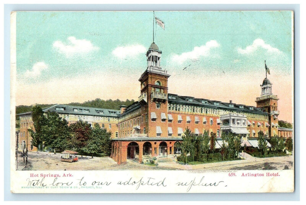 1906 Hot Springs Arlington Hotel Building Arkansas AR Posted Antique Postcard