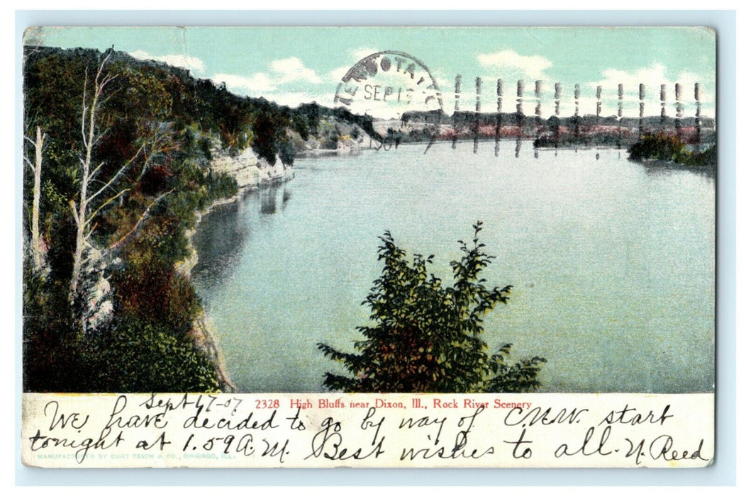 High Bluffs Dixon Illinois Rock River 1907 Mendota Vintage Antique Postcard