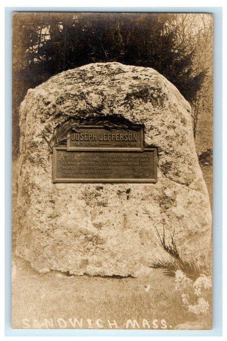 1908 Joseph Jefferson Grave Sandwich Massachusetts MA RPPC Photo Postcard