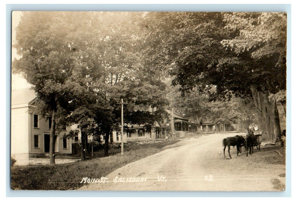 c1910 View Of Main Street Scene Horses Salisbury Vermont VT RPPC Photo Postcard