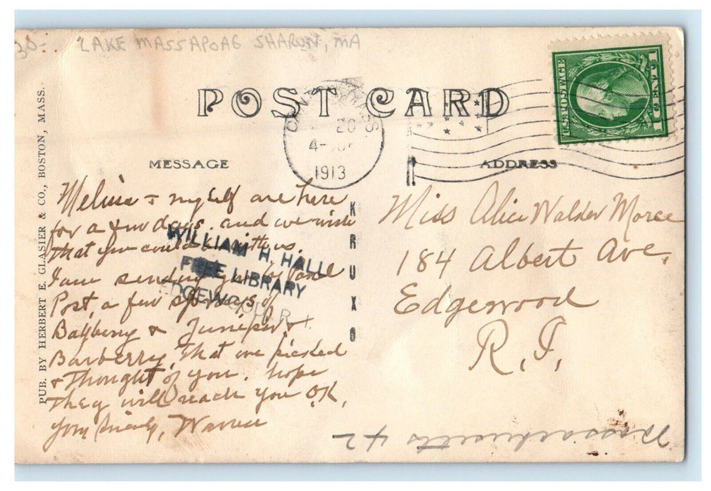 1913 Moonlight On Lake Massapoag Sharon Massachusetts MA RPPC Photo Postcard